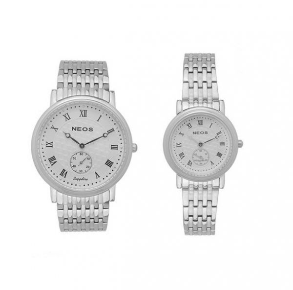 Đồng hồ đôi Neos N30851M mặt trắng dây kim loại trắng